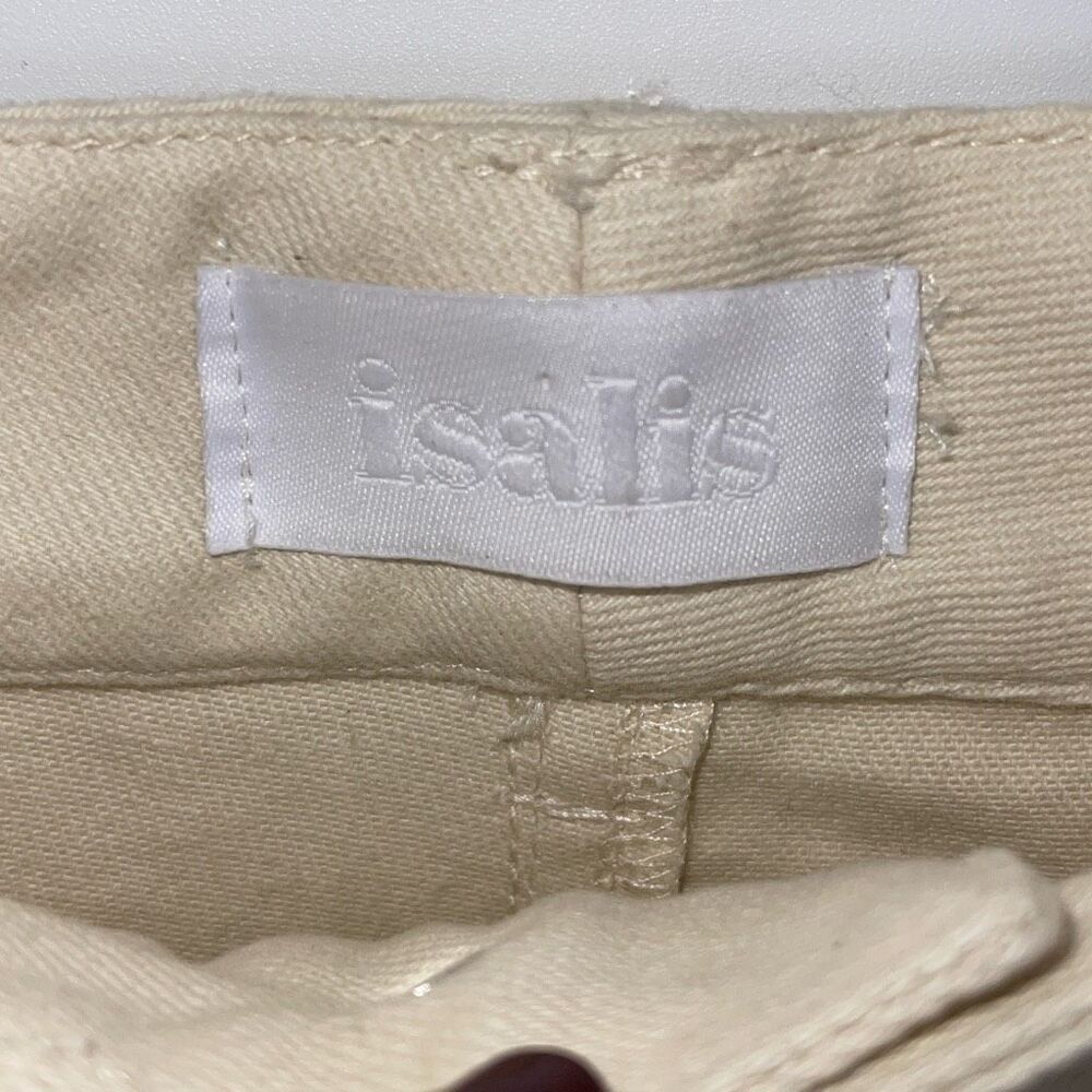 Isalis High Rise Cotton Twill Khaki Pants Block Stitching Pockets Ivory Size Sma — image 5 of 8